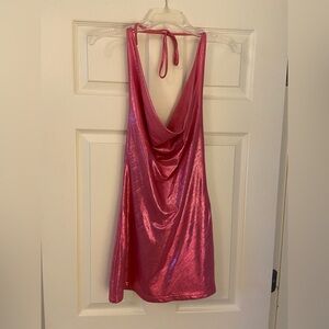 Princess Polly Metallic Hot Pink Halter Mini Dress